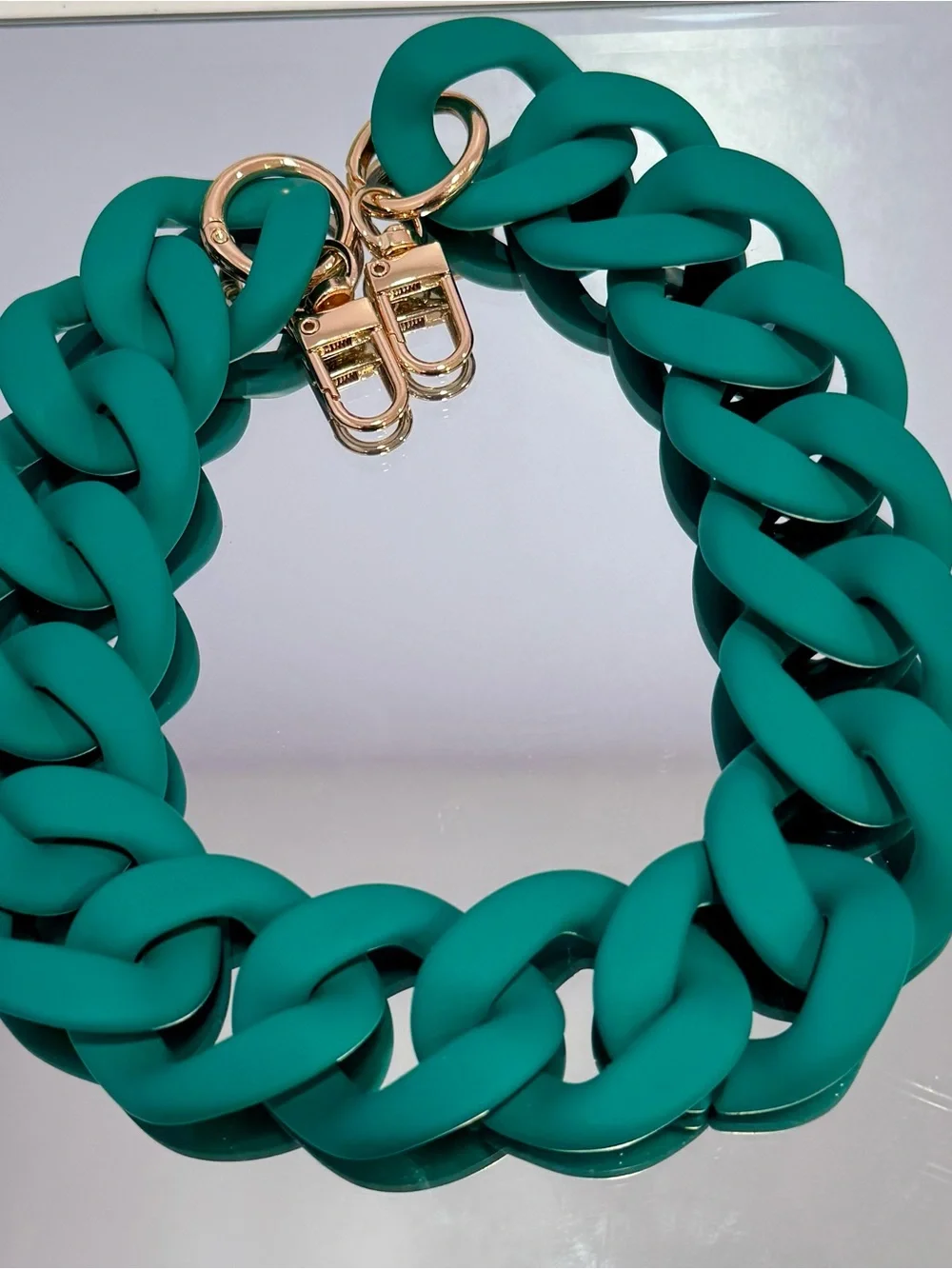 New Acrylic Matte Dark Green Bag Chain 18 inches  with Gold Hardware
